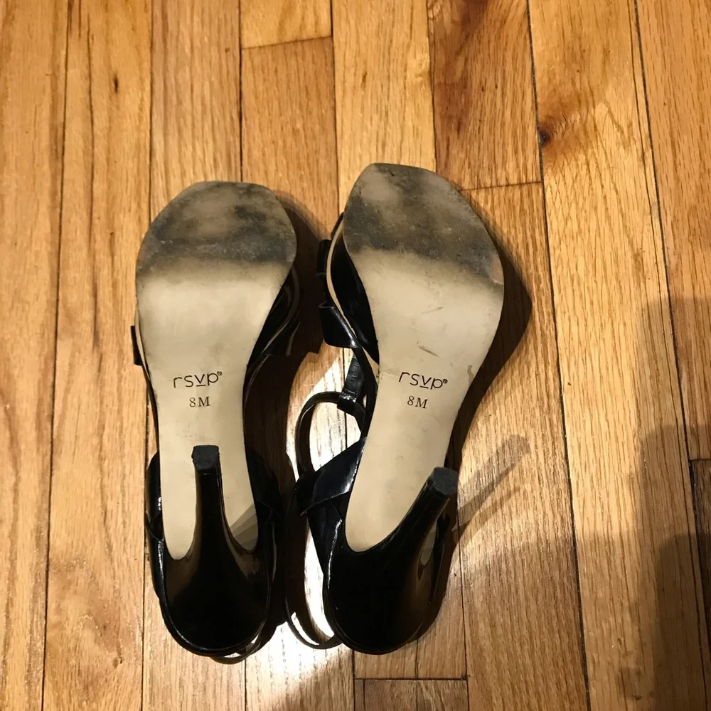 RSVP Leather Platform Glossy Crisscross Straps Sandals Heels Platforms 8 black